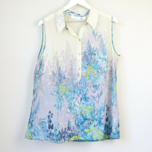 Susan Graver Tops - Susan Graver Floral Sheer Sleeveless Tank Blouse